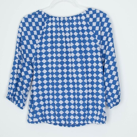 Talbots Womens Linen Button Down Geometric Top Size S Petite 3/4 Sleeve Summer - Picture 9 of 11